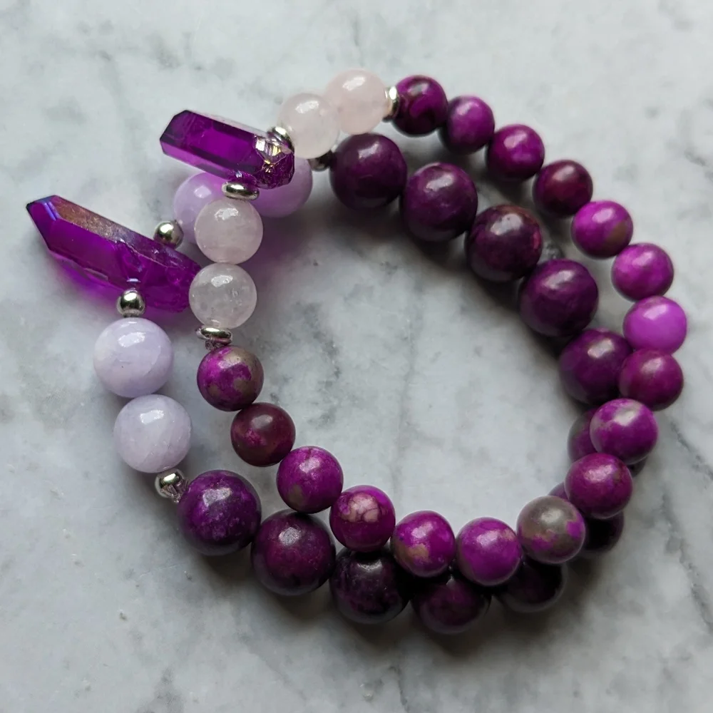 Sugalite Rose Quartz Crystal Stone bead bracelet - Picture 9 of 9